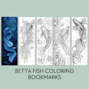 Betta Fish Coloring Bookmarks Printable for Fish Lover, Betta Fish Bookmark, Reading Nook Decor, Book Lover Gift, Digital Download