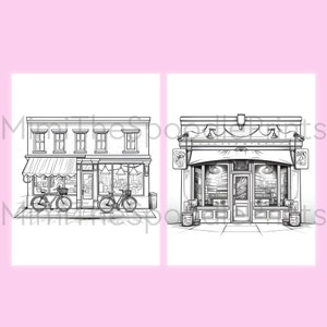 24 Storefronts Coloring Pages, for Adults, Printable Coloring Book, Storefronts Urban Sketch ...