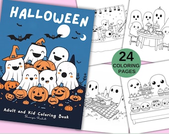 Kawaii Halloween Ghost Coloring Pages for Kids (PDF Digital Download)