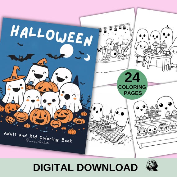 Kawaii Halloween Ghost Coloring Pages for Kids (PDF Digital Download)