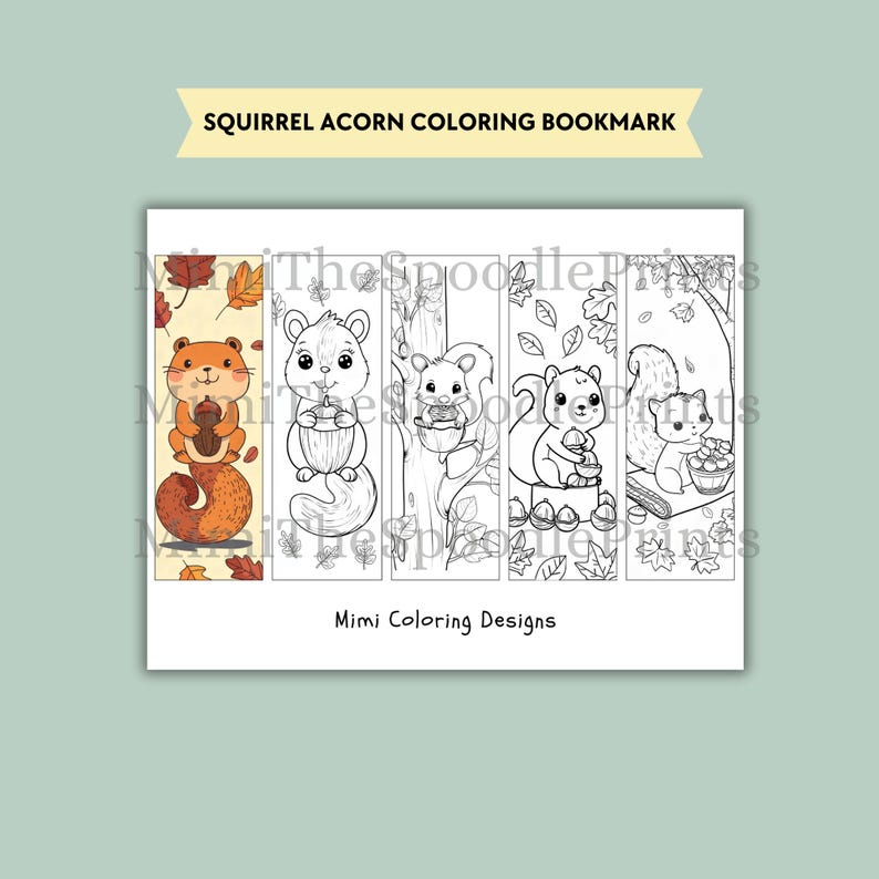 Kawaii Animals Coloring Bookmarks Bundle: Raccoon, Squirrel, Cow ...