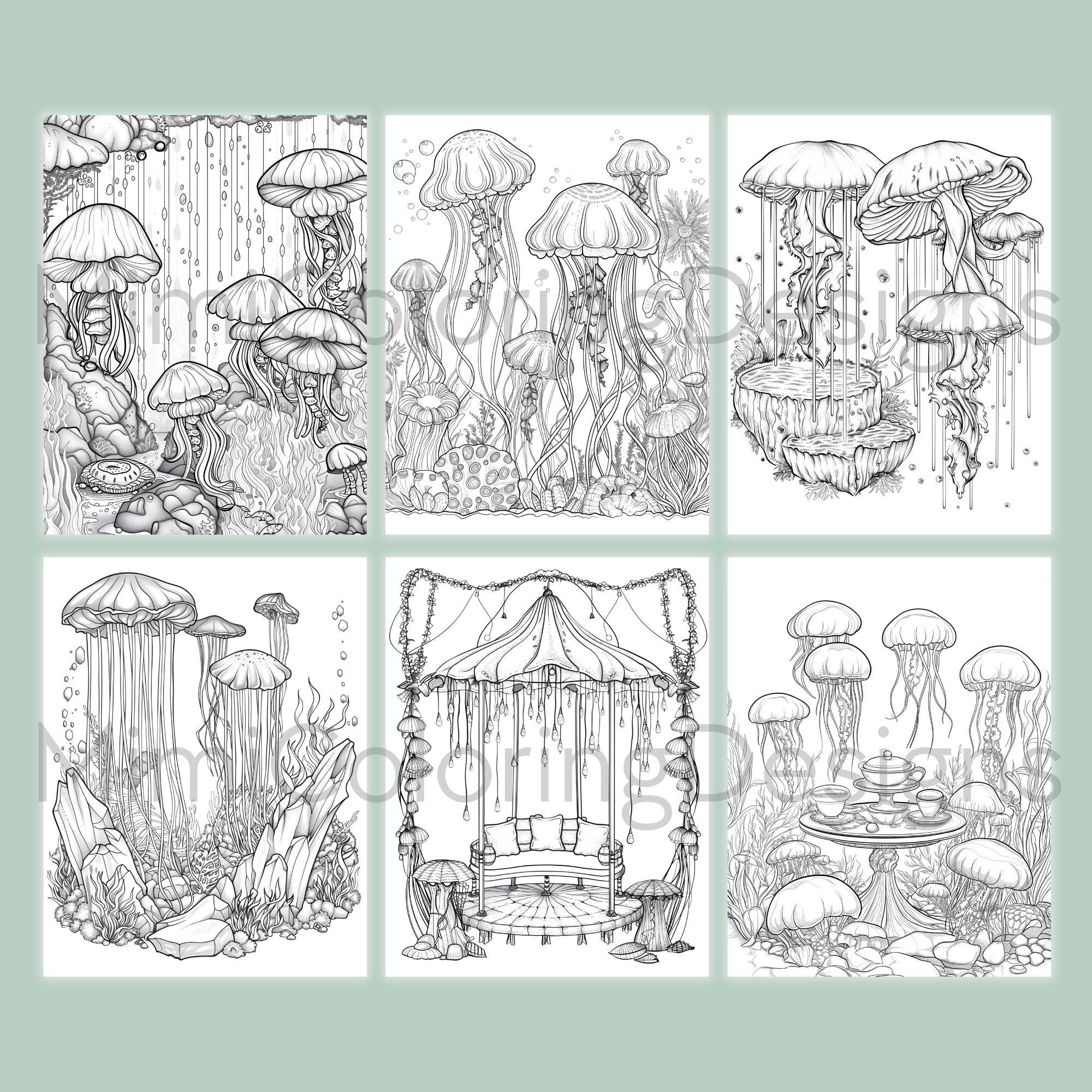 24 Jellyfish Coloring Pages for Adults, Printable Coloring Book