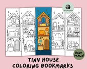 Tiny House Coloring Bookmarks Printable, Tiny Home Bookmark Set (Digital Download PDF)