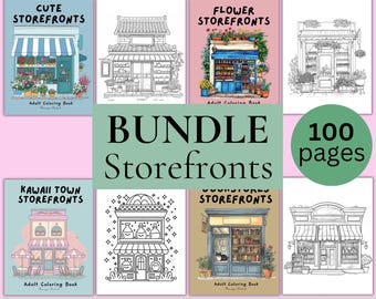 Paquete de páginas para colorear de escaparates: Diseños de bocetos urbanos (archivo PDF)