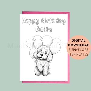 Personalized Coloring Birthday Card Printable, Kids Birthday Card, Happy Birthday, Cockapoo, Printable Greeting, Digital Download
