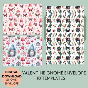 Modello di busta gnomo di San Valentino, per biglietti di auguri, busta 5x7, download digitale