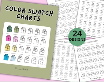 Kawaii Color Swatch Chart Printable, Cute Marker Swatch Sheets, Coloring Palette Organizer, Color Chart Template, PDF Digital Download