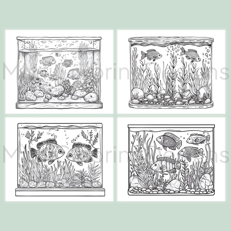 Fish Tank Coloring Pages, for Adults and Kids, Printable Coloring Book ...
