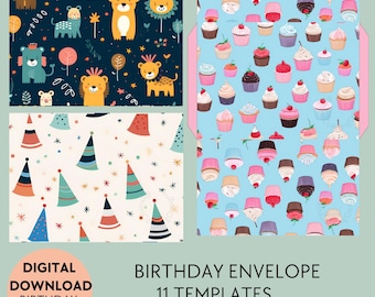 Plantilla de sobre de cumpleaños para tarjetas de felicitación, sobre de 5 x 7, descarga digital