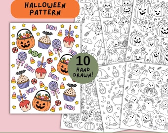 Kolorowanki z motywem Halloween, ręcznie rysowana, upiorna kolorowanka z duchami dla dorosłych i dzieci, do druku w formacie PDF