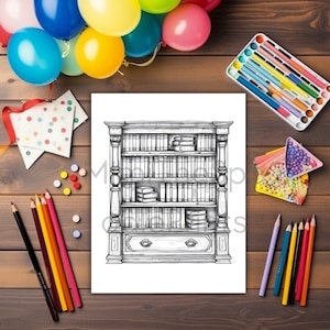 Library Coloring Pages for Adults, Printable Coloring Book, Enchanted Libraries, Booklover Gift, Relaxation, Stress Relief, Mindfulness Gift