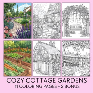 Bundle Cozy Coloring Pages For Adults, Printable Coloring Book, Kawaii Cozy Corners Coloring, Cottage Gardens Coloring, Cozy Kitchen Coloring, Cozy Cafe Coloring