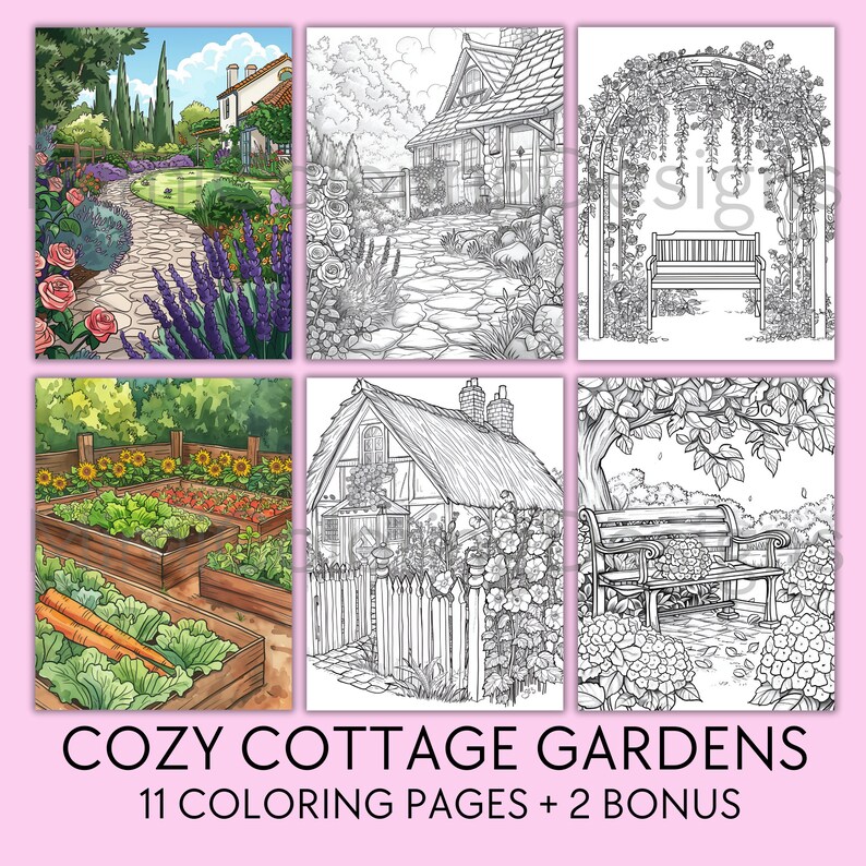 Bundle Cozy Coloring Pages For Adults, Printable Coloring Book, Kawaii Cozy Corners Coloring, Cottage Gardens Coloring, Cozy Kitchen Coloring, Cozy Cafe Coloring