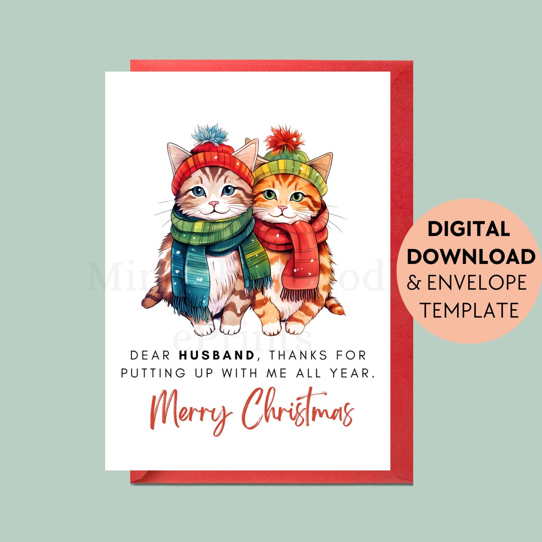 Merry Christmas Card for Husband Merry Christmas Cat Funny Etsy