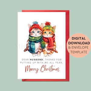 Cartão de Natal para imprimir, para marido, feliz Natal, gato, cartão de Natal engraçado, saudação para imprimir, download digital