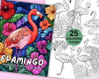 Flamingo Malbuch: 25 Druckbare Seiten für Erwachsene & Kinder (Digitaler Download)