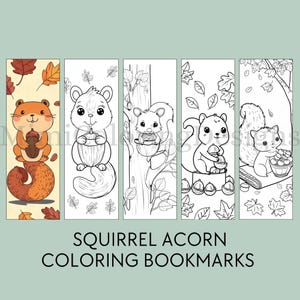 Squirrel Acorn Coloring Bookmarks: Printable Animal Bookmark Set (Digital Download)