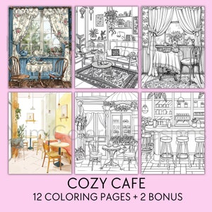 Bundle Cozy Coloring Pages For Adults, Printable Coloring Book, Kawaii Cozy Corners Coloring, Cottage Gardens Coloring, Cozy Kitchen Coloring, Cozy Cafe Coloring