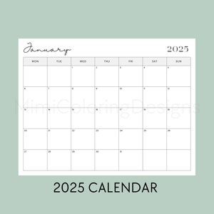 Calendario imprimible 2025, calendario mensual 2025, planificador mensual 2025, calendario minimalista, planificador de paisajes, calendario de pared imprimible en PDF