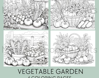 Vegetable Garden Coloring Pages for Adults: Relaxing Art (Digital Download)