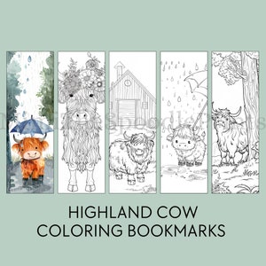 Highland Cow Coloring Bookmarks: Kids & Adults Animal Gift (Digital Download)