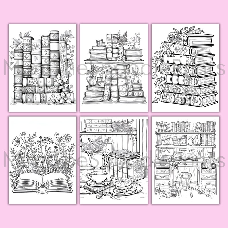 Library Coloring Pages for Adults, Printable Coloring Book, Enchanted Libraries, Booklover Gift, Relaxation, Stress Relief, Mindfulness Gift