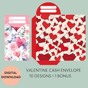 Valentine Money Envelope Template: Hearts Design (Digital Download)