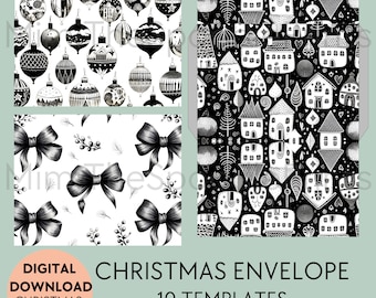 Christmas Envelope Template, For Greeting Cards, Envelope 5x7, Black and White Card, Digital Download