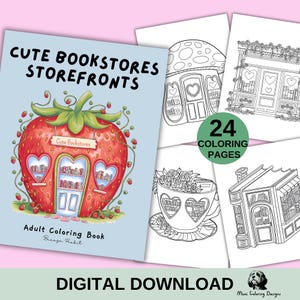 Bookstore Storefronts Coloring Pages: Cozy Valentine Designs (Digital Download)
