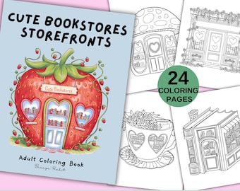 Bookstore Storefronts Coloring Pages: Cozy Valentine Designs (Digital Download)