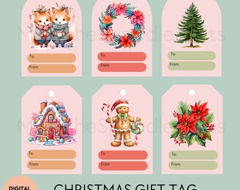 Printable Watercolor Christmas Gift Tags (Digital Download PDF)