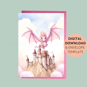Dragon Birthday Card Printable for Kids, Dragon Lover Gift, Mythical Creatures, Fantasy Card, Printable Greeting, Digital Download