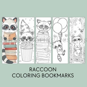 Raccoon Coloring Bookmarks: Printable Animal Bookmark Set (Digital Download)