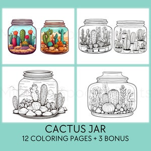 Cactus Jar Coloring Pages for Adults: Printable Coloring Book (Digital Download)