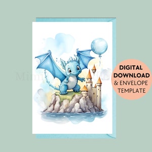 Dragon Birthday Card Printable for Kids, Dragon Lover Gift, Mythical Creatures, Fantasy Card, Printable Greeting, Digital Download