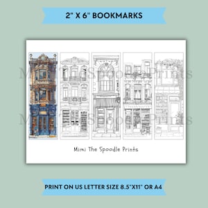 Bookstore Storefront Coloring Bookmarks Printable for Adults, Bookshop Coloring, Reading Nook Decor