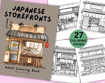 Japanese Storefronts Coloring Book: 27 Urban Sketch Pages (Digital Download)