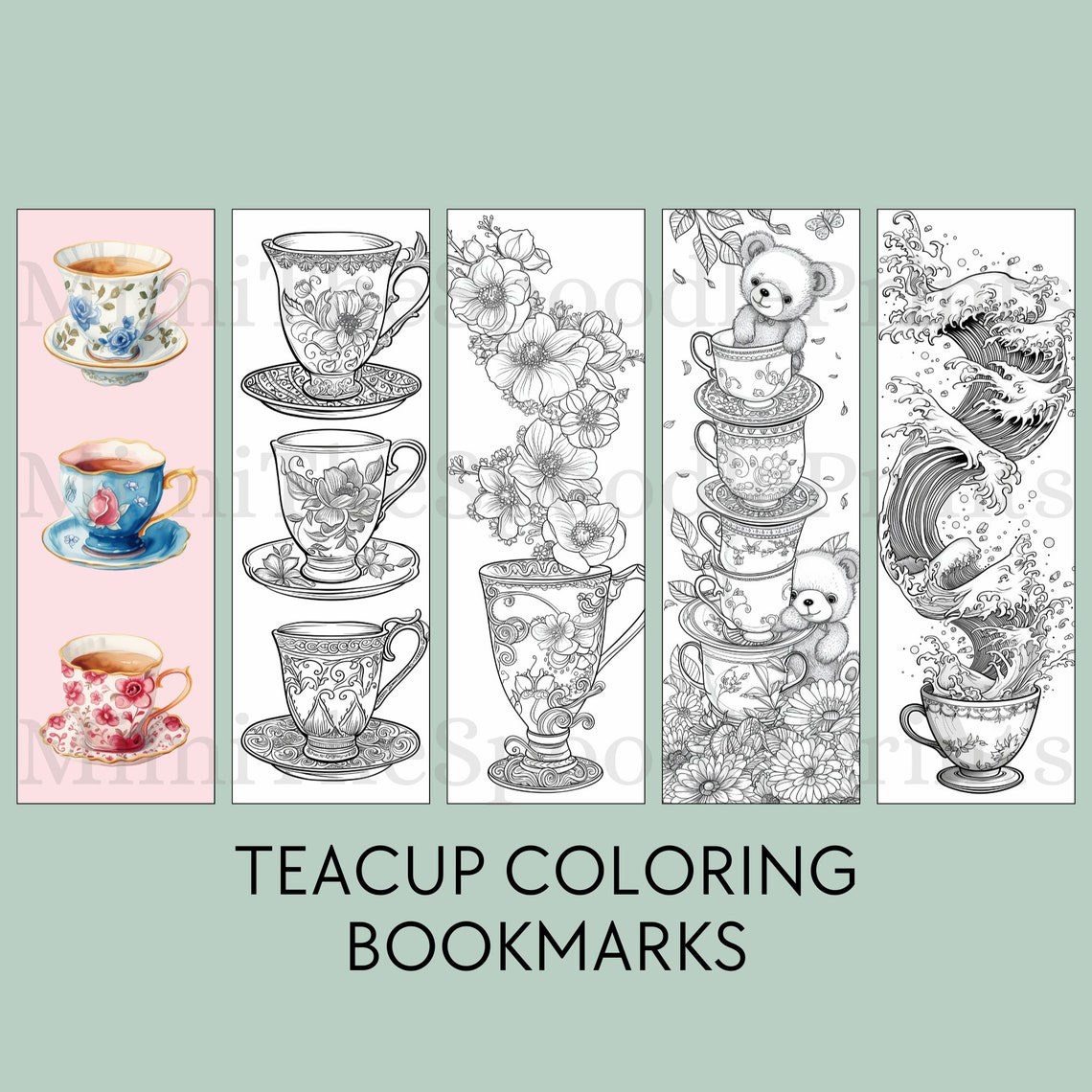 Teacup Coloring Bookmarks Printable for Tea Lover, Teacup Bookmark ...