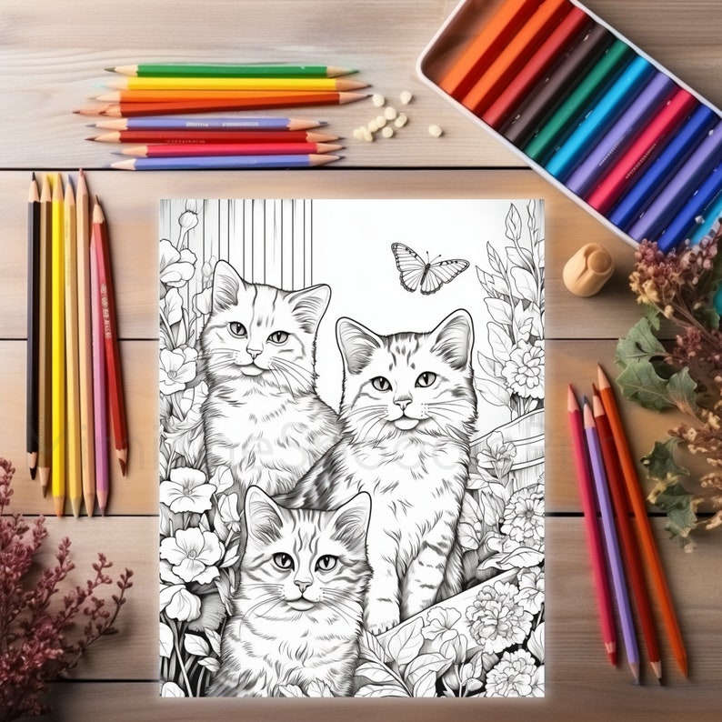 40 Cat Coloring Pages, for Adults, Printable Coloring Book, Cute Cat ...