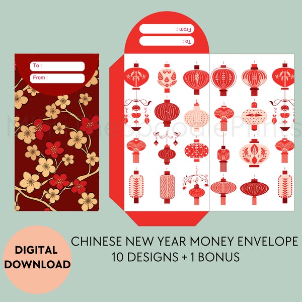 Chinese New Year Money Envelope Template, Red Envelope, Ang Pao, Hongbao, Lunar New Year Envelope, Lucky, Cash Envelope, Digital Download