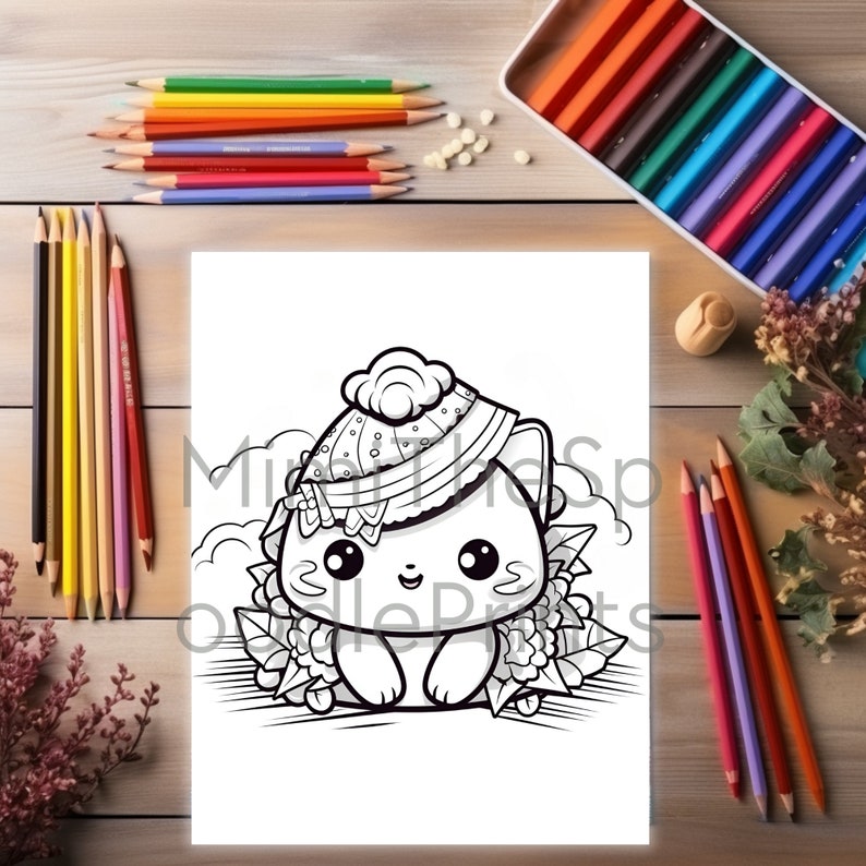 Kawaii Food and Drinks Coloring Pages for Adults and Kids, Printable Coloring Book, Kawaii Coloring, Digital Download