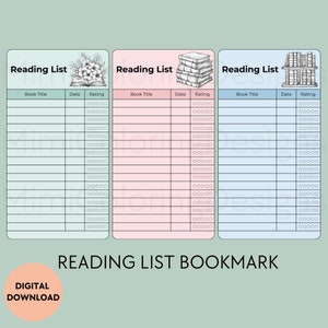 Reading List Bookmark Set: Book Tracker, Library Card (Digital Download)