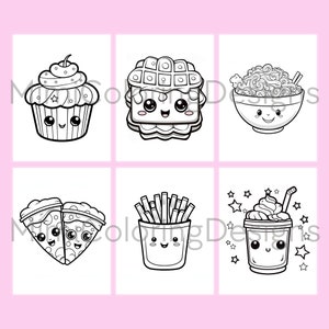 Kawaii Food and Drinks Coloring Pages for Adults and Kids, Printable Coloring Book, Kawaii Coloring, Digital Download