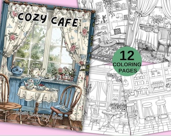 Cozy Cafe Coloring Book: Boho Interior Designs (Digital Download PDF)