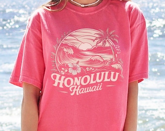 Vintage Honolulu shirt, Hawaii T shirt, Beach tshirt, Hibiscus tee Beachy t shirt Summer Gifts Surf tee Comfort Colors Hawaii, Aloha Tshirt