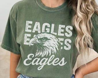 Eagles Mascot Shirt, Comfort Colors 1717, Vintage Distressed Game Day Tee, School Spirit Unisex Graphic, Collegiate Football Top