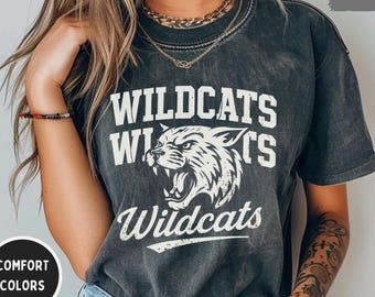 Wildcats Mascot Comfort Colors T-Shirt, Wildcat Unisex Graphic Tee, Game Day Vintage Style Tee, Wildcat College Shirt, School Football