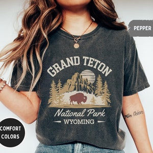 Grand Teton Nationalpark Wyoming Unisex T-Shirt, Bison Mountain Grafik-T-Shirt, Komfort Farben T-Shirt, Naturliebhaber Geschenk, Outdoor Abenteuer Shirt