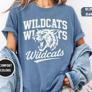 Wildcats Mascot Comfort Colors T-Shirt, Wildcat Unisex Grafik-T-Shirt, Spieltag-Vintage-Stil-T-Shirt, Wildcat College-Shirt, Schulfussball