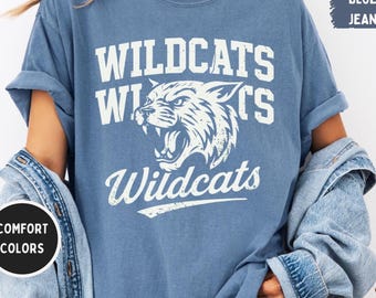 Wildcats Mascot Comfort Colors T-Shirt, Wildcat Unisex Graphic Tee, Game Day Vintage Style Tee, Wildcat College Shirt, School Football